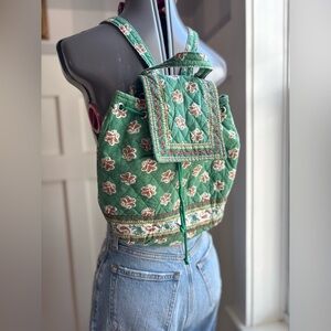 Sharif Vintage Floral Quilted Backpack Green Drawstring Boho Cottagecore